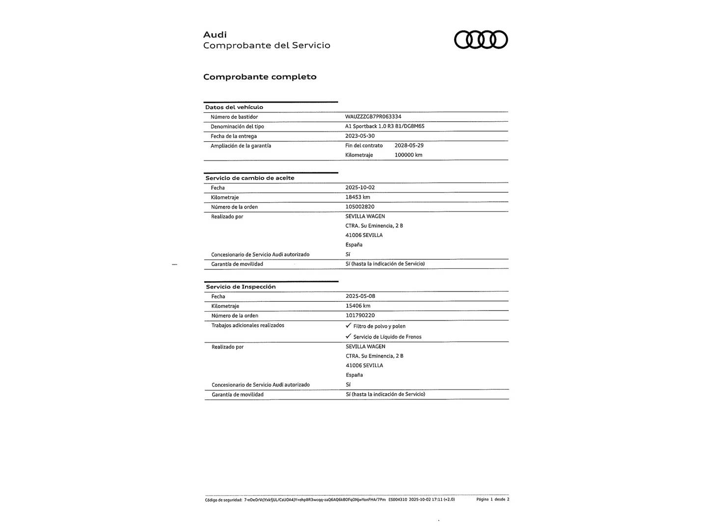 Foto del mantenimiento del Audi A1 Audi A1 Sportback Adrenalin 30 TFSI (110 CV) Pack S-Line