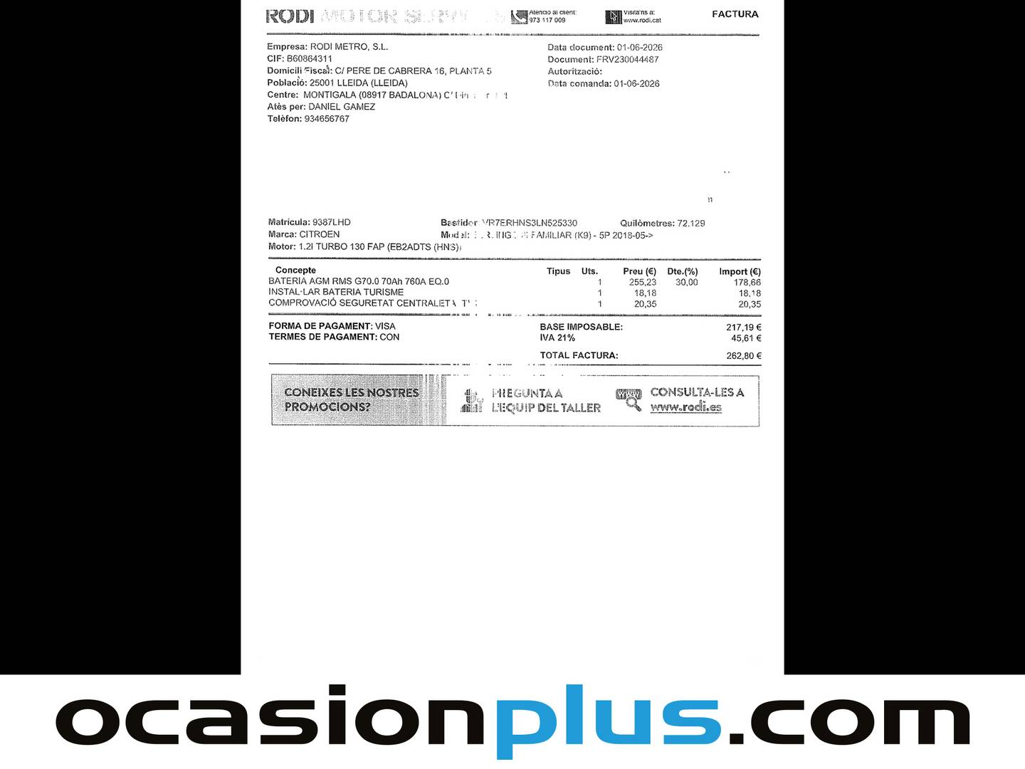 Foto del mantenimiento del Citroën Berlingo Citroën Berlingo PureTech 130 S&S Talla M Shine EAT8 (130 CV)