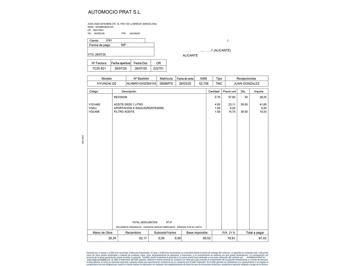 Foto del mantenimiento del Hyundai i20 Hyundai i20 1.0 TGDI 48V Tecno DCT (100 CV)