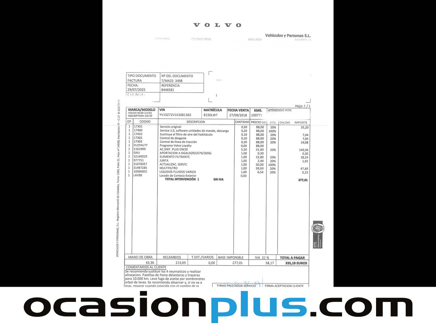 Foto del mantenimiento del Volvo XC40 Volvo XC40 D3 Inscription (150 CV)