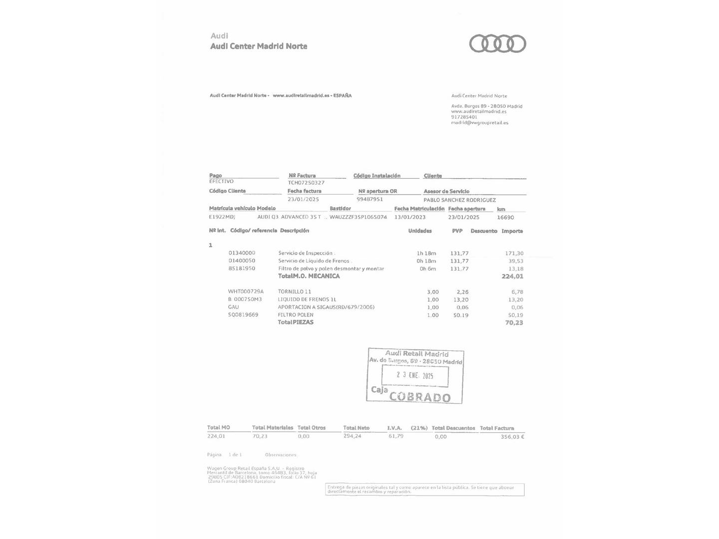 Foto del mantenimiento del Audi Q3 Audi Q3 Advanced 35 TDI (150 CV) S tronic