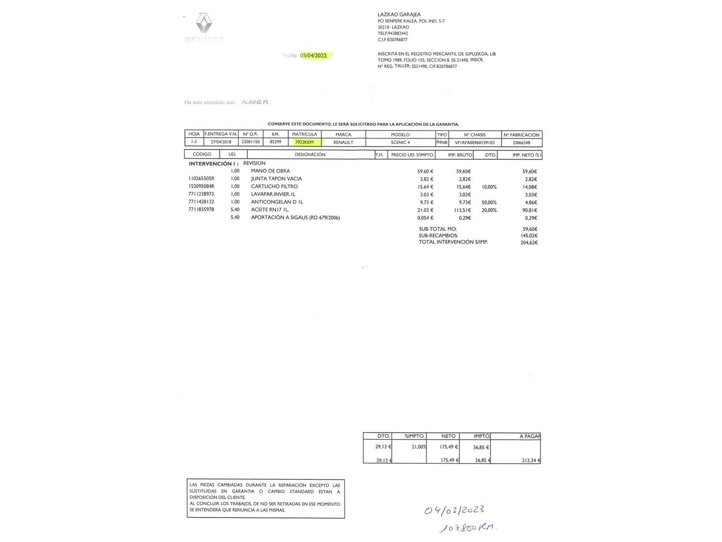 Foto del mantenimiento del Renault Grand Scénic Renault Grand Scenic Zen Energy TCe (140 CV) 7 Plazas