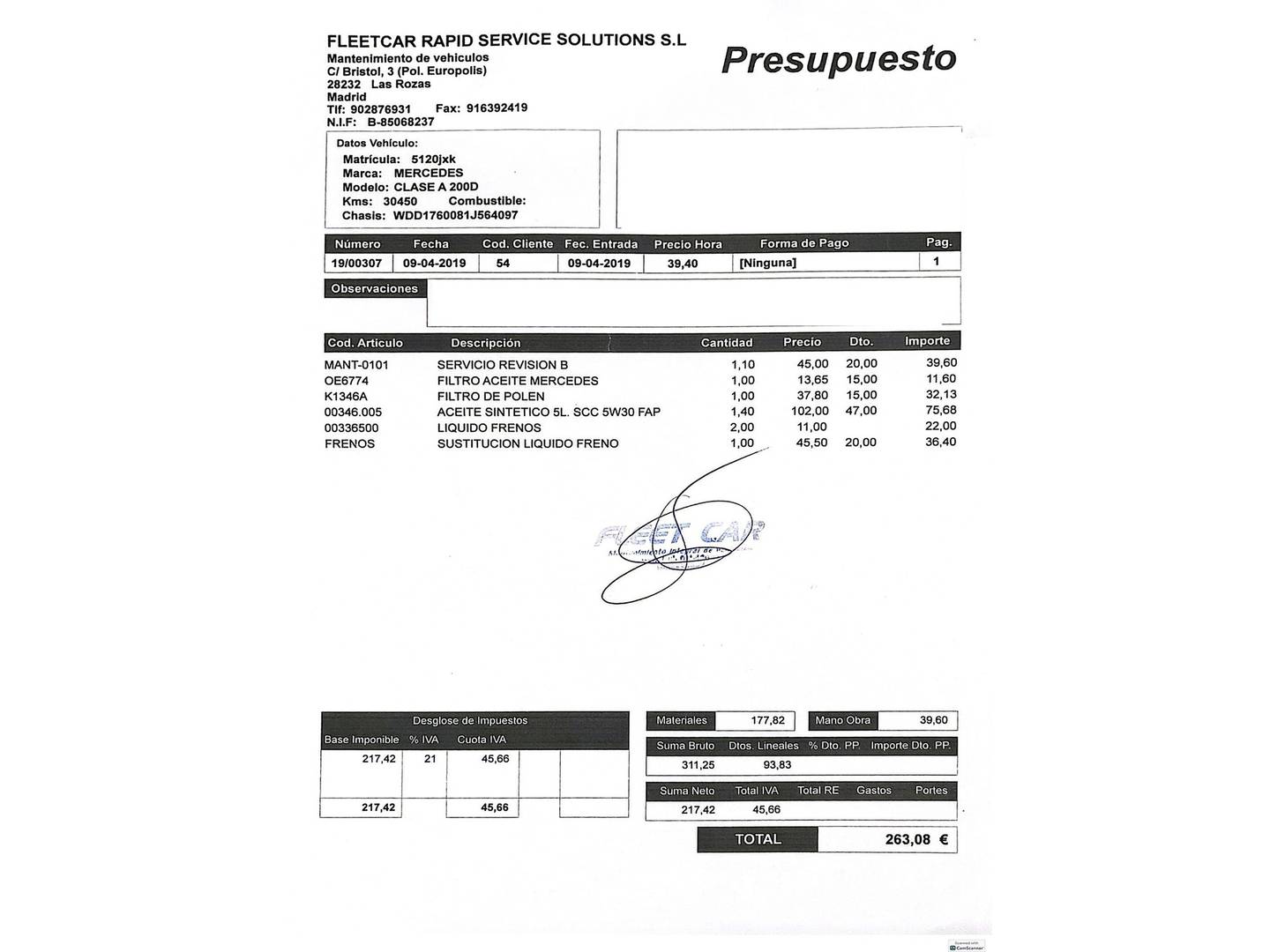Foto del mantenimiento del Mercedes Clase A Mercedes Clase A 200 d (136 CV) Pack AMG