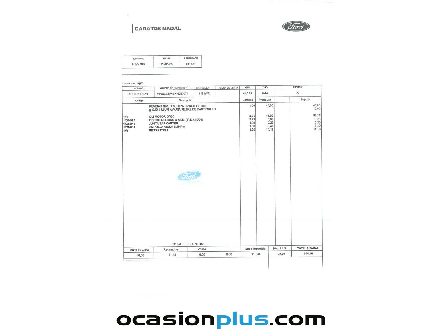 Foto del mantenimiento del Audi A4 Audi A4 2.0 TDI (150 CV)