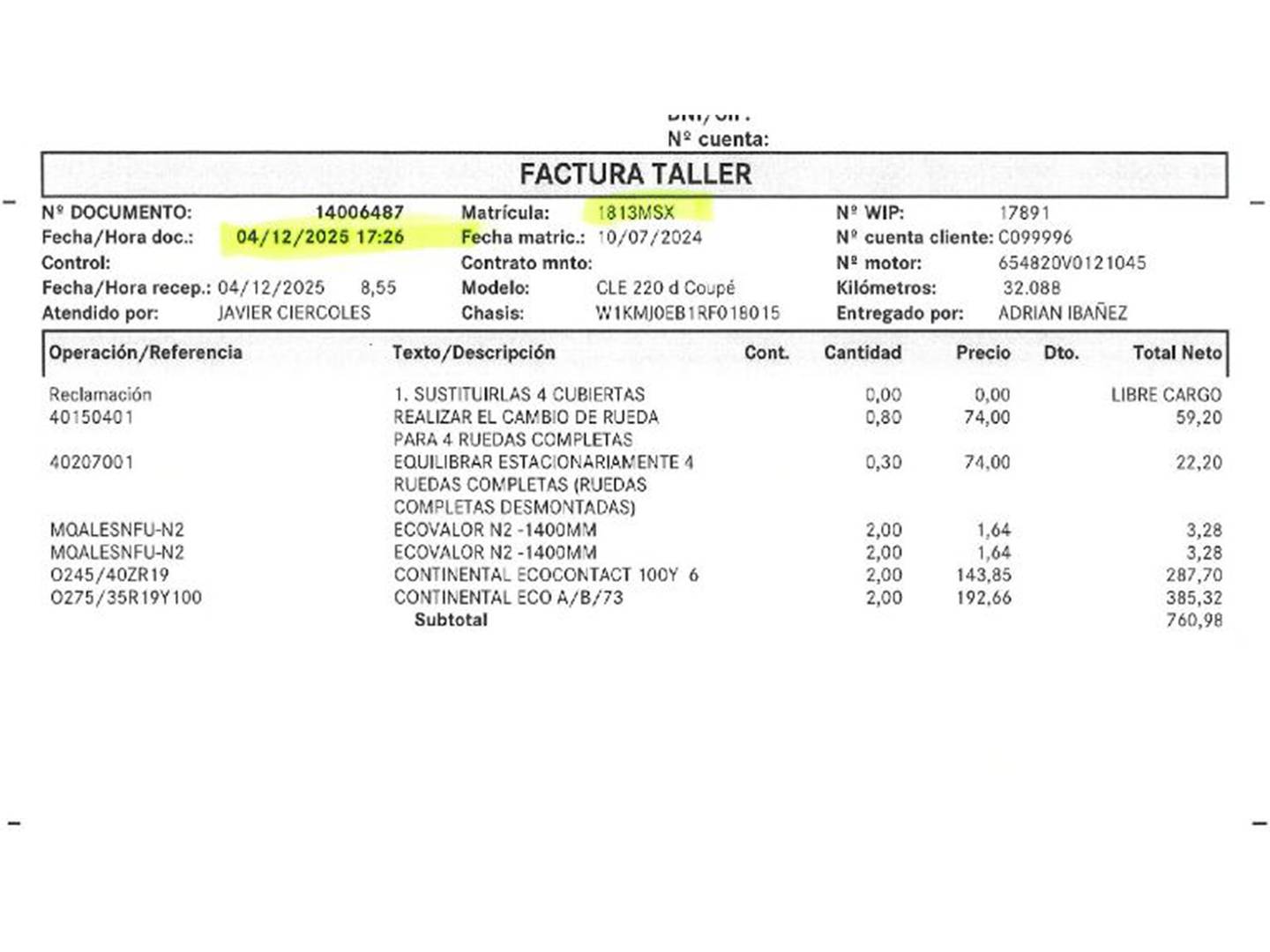 Foto del mantenimiento del Mercedes CLE Mercedes CLE 220 d Coupe (197 CV) Pack AMG