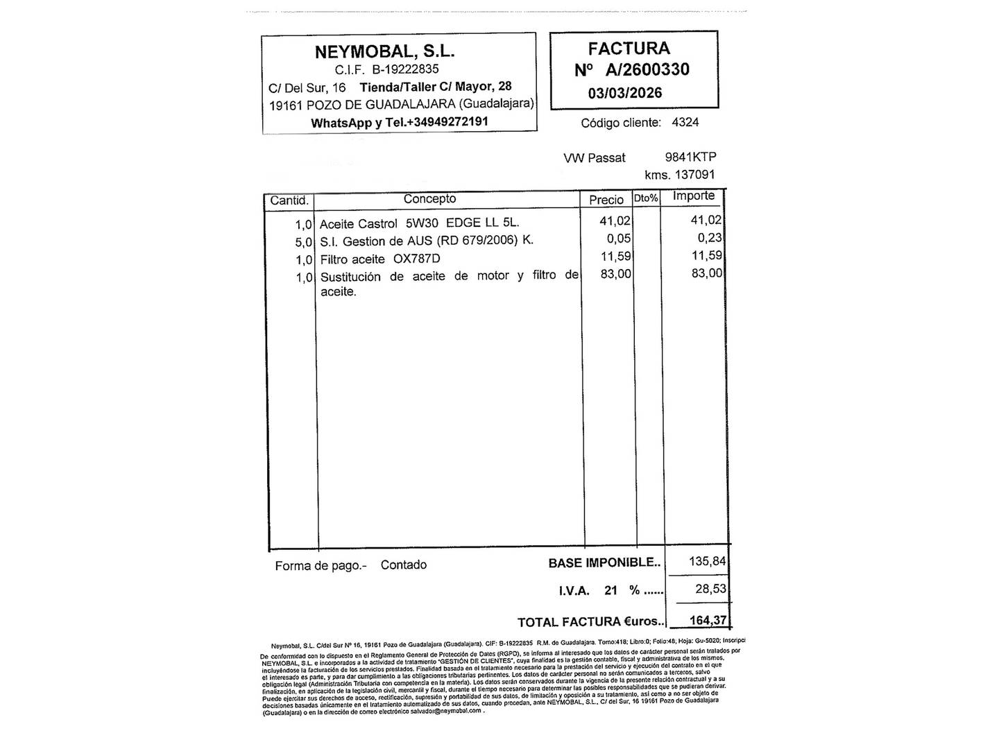Foto del mantenimiento del Volkswagen Passat Volkswagen Passat Variant Advance 1.6 TDI (120 CV)