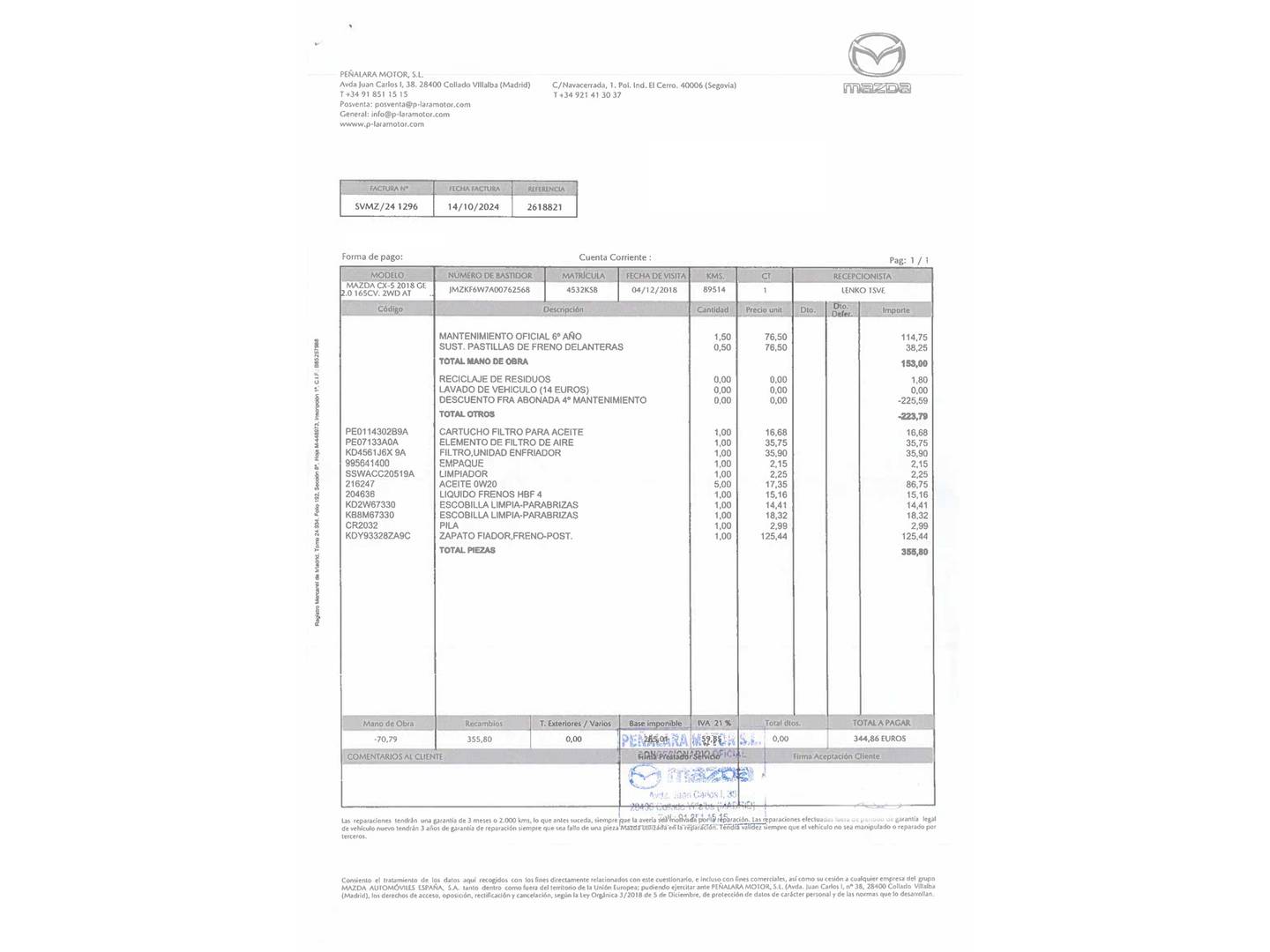 Foto del mantenimiento del Mazda CX-5 Mazda CX-5 2.0 G Zenith White 2WD AT (165 CV)