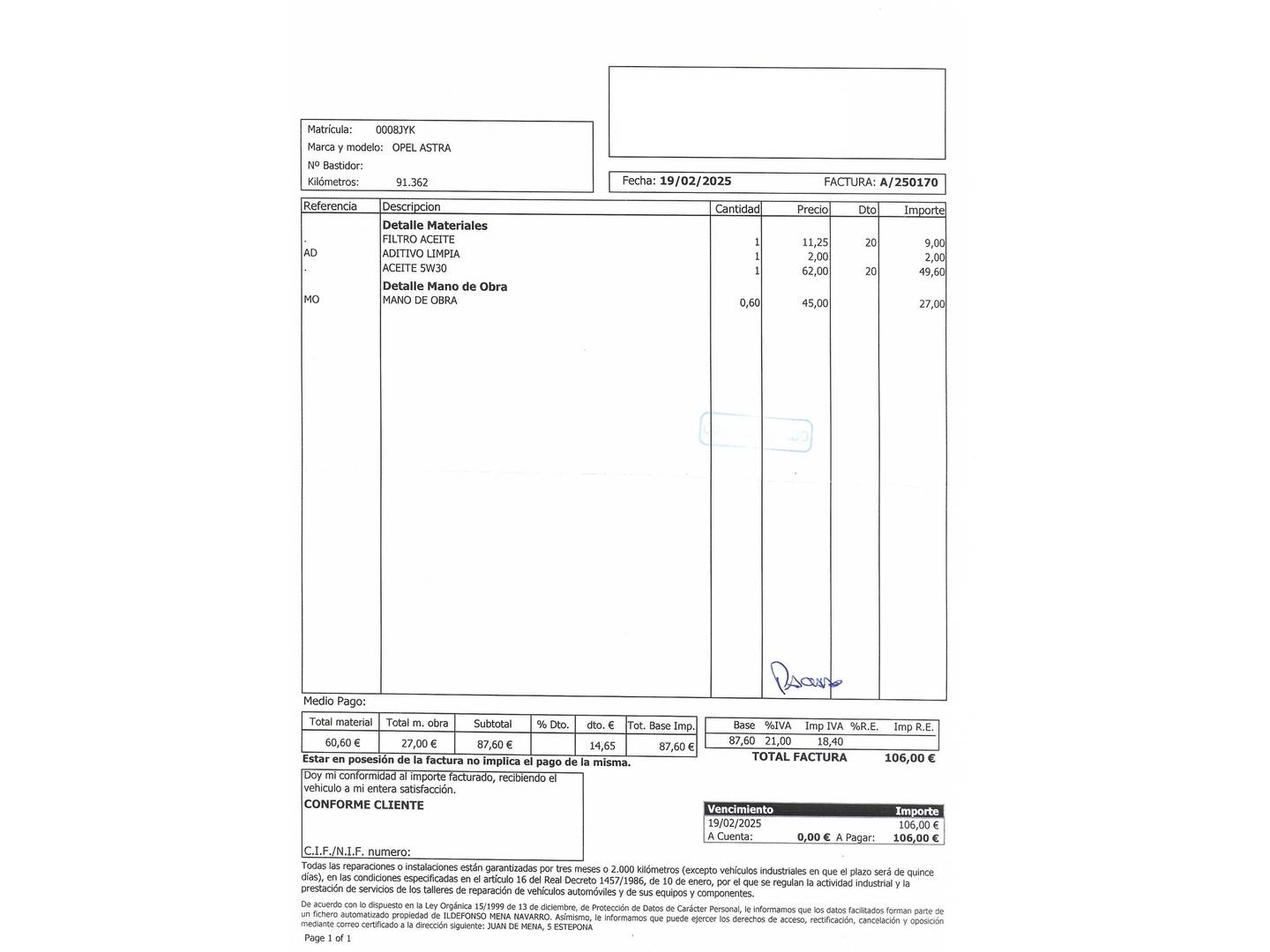 Foto del mantenimiento del Opel Astra Opel Astra Sports Tourer 1.4 Turbo Excellence (150 CV)