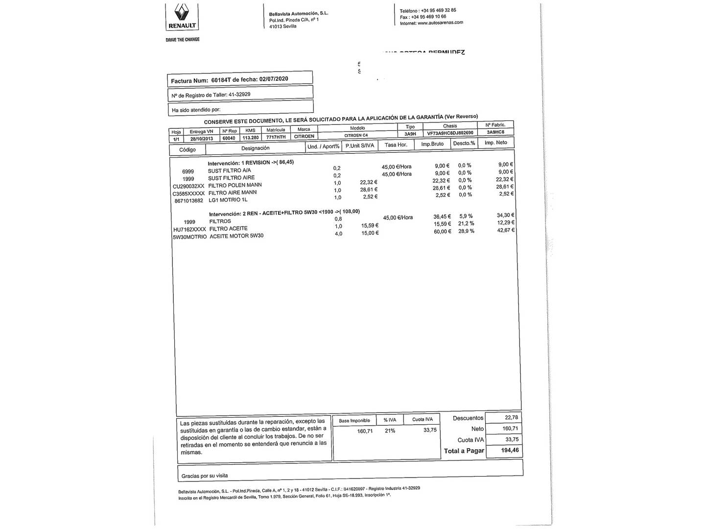 Foto del mantenimiento del Citroën Grand C4 Picasso Citroën Grand C4 Picasso e-HDi 115 Airdream Attraction  (115 CV) 7 Plazas