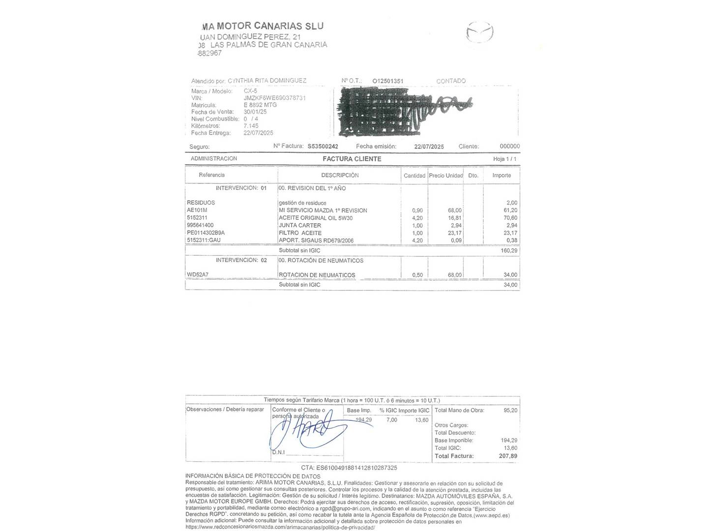 Foto del mantenimiento del Mazda CX-5 Mazda CX-5 2.0 E-SKYACTIV-G MHEV Exclusive-Line (165 CV)