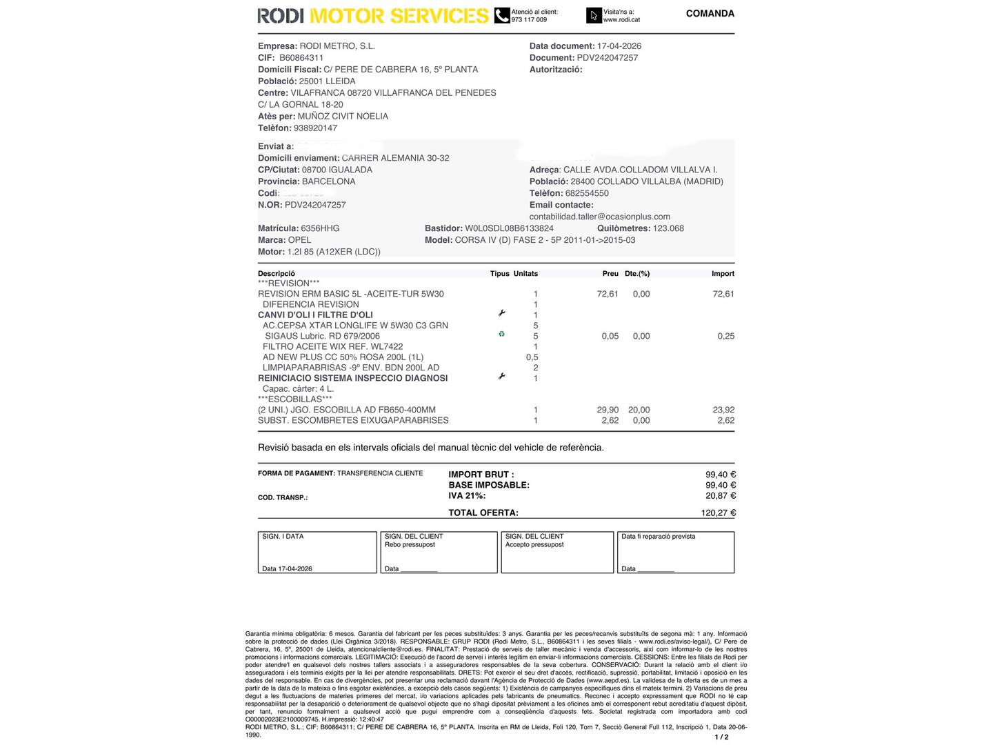 Foto del mantenimiento del Opel Corsa Opel Corsa 1.2 S&S Selective (85 CV)