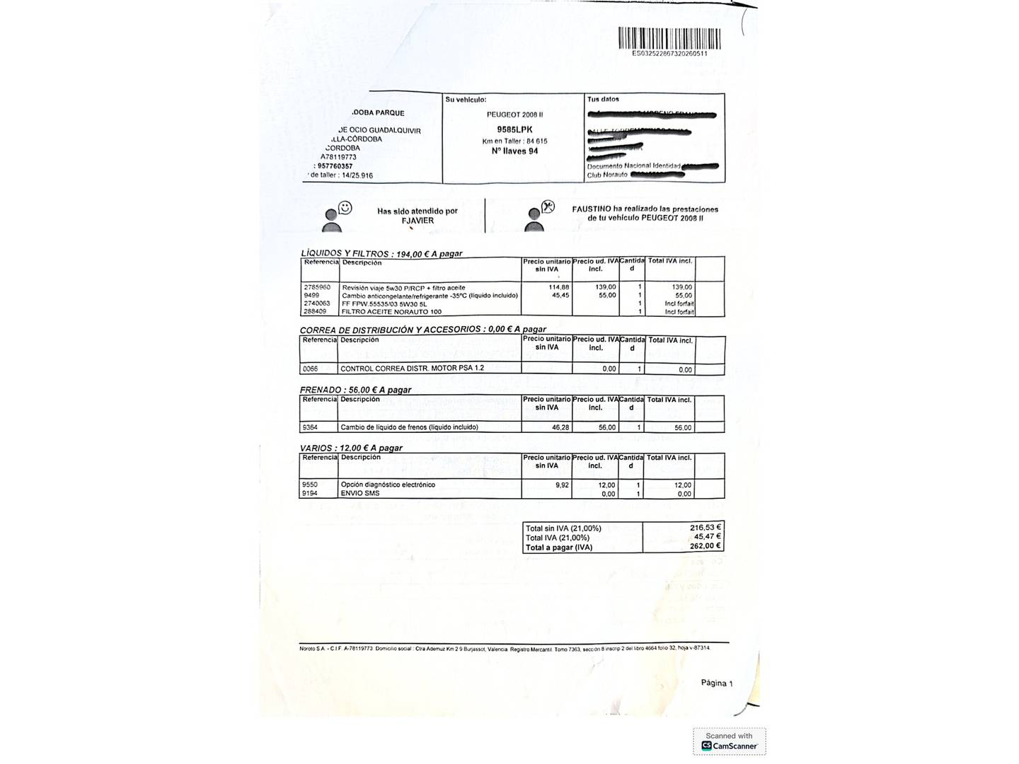 Foto del mantenimiento del Peugeot 2008 Peugeot 2008 PureTech 100 S&S Allure Pack (100 CV)