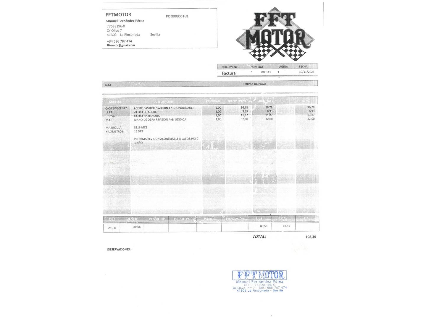 Foto del mantenimiento del Dacia Duster Dacia Duster Prestige Blue dCi (115 CV) 4X2