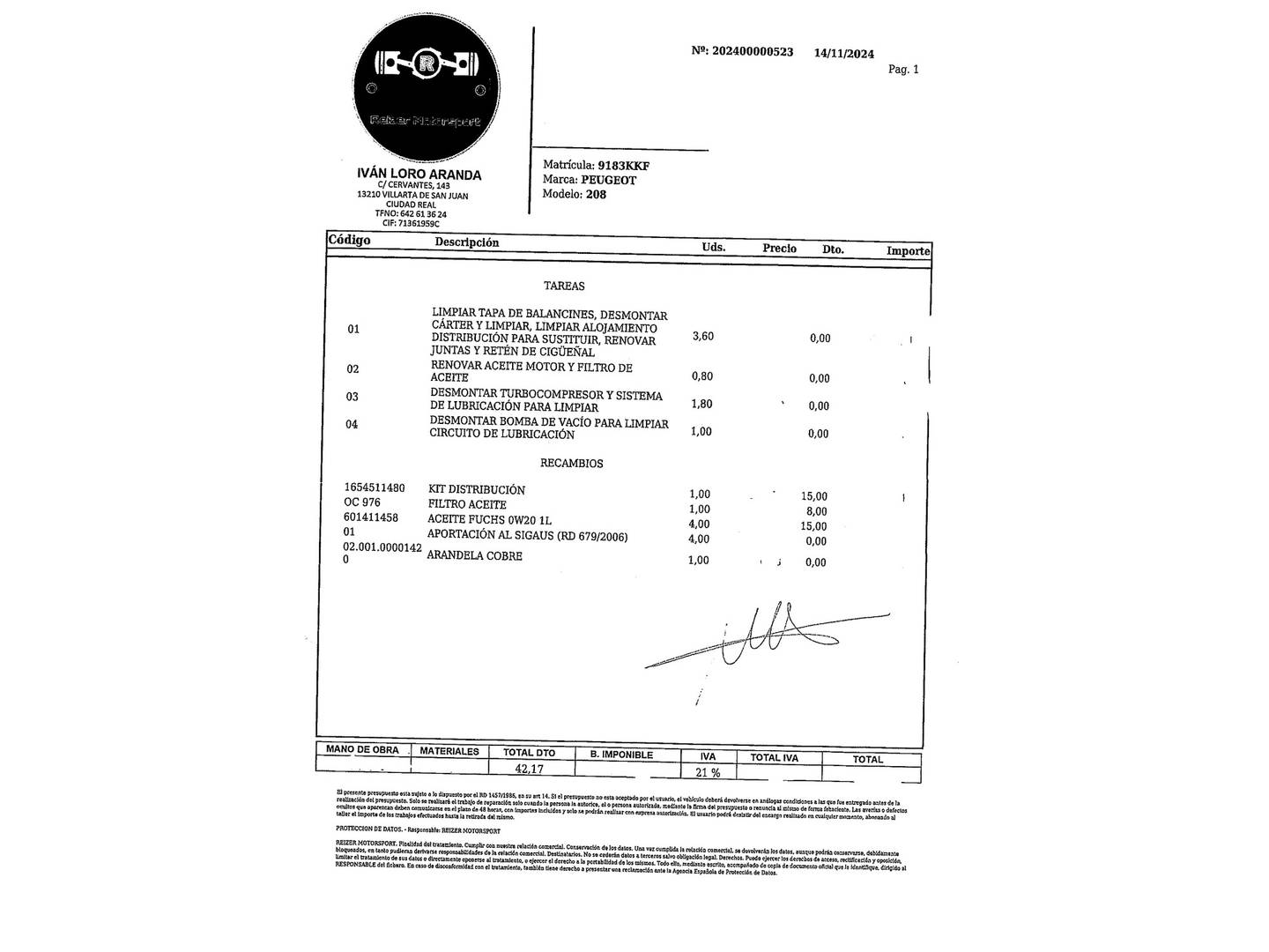 Foto del mantenimiento del Peugeot 208 Peugeot 208 PureTech 82 Style (82 CV)