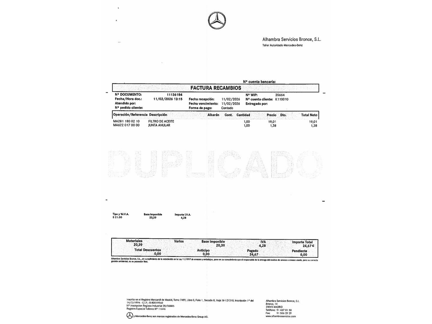 Foto del mantenimiento del Mercedes Clase A Mercedes Clase A 180 (136 CV) Pack AMG