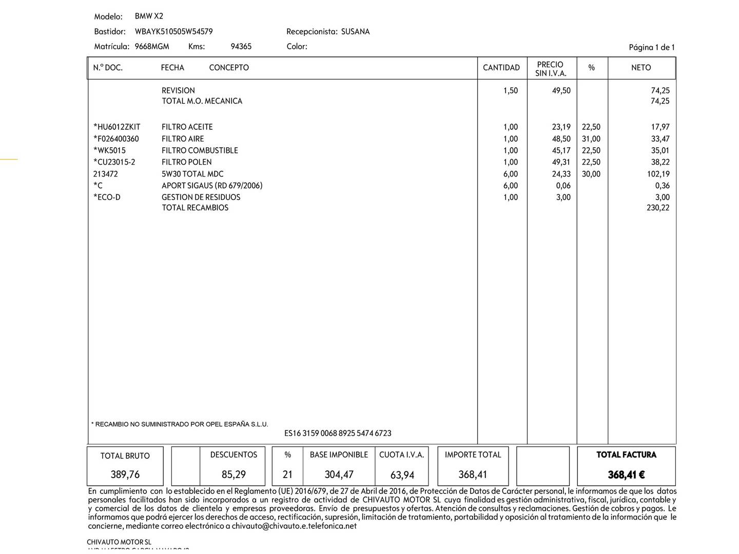 Foto del mantenimiento del BMW X2 BMW X2 sDrive18d (150 CV) Pack M