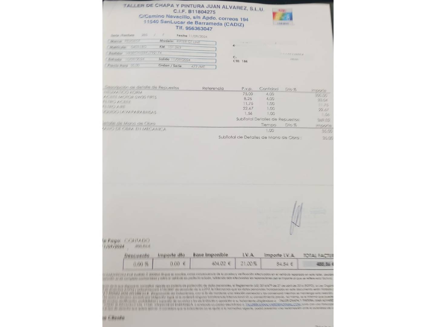 Foto del mantenimiento del Peugeot Rifter Peugeot Rifter BlueHDi 130 GT Line Long EAT8 (130 CV)
