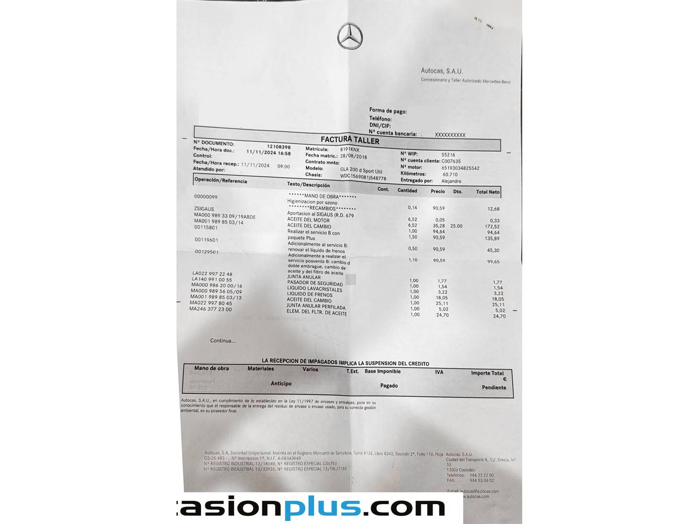 Foto del mantenimiento del Mercedes GLA Mercedes GLA 200 d (136 CV) Pack AMG