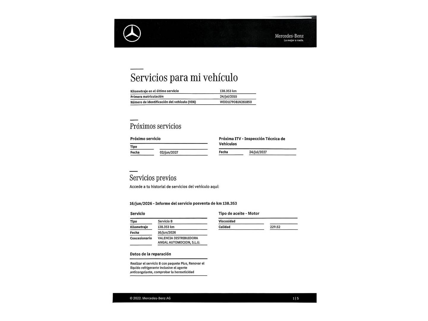 Foto del mantenimiento del Mercedes Clase A Mercedes Clase A 180 d (116 CV)