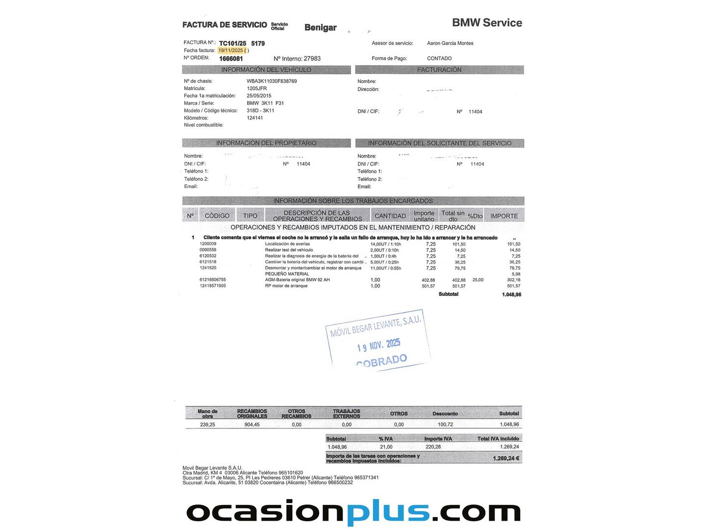 Foto del mantenimiento del BMW Serie 3 BMW Serie 3 318d Touring (143 CV)