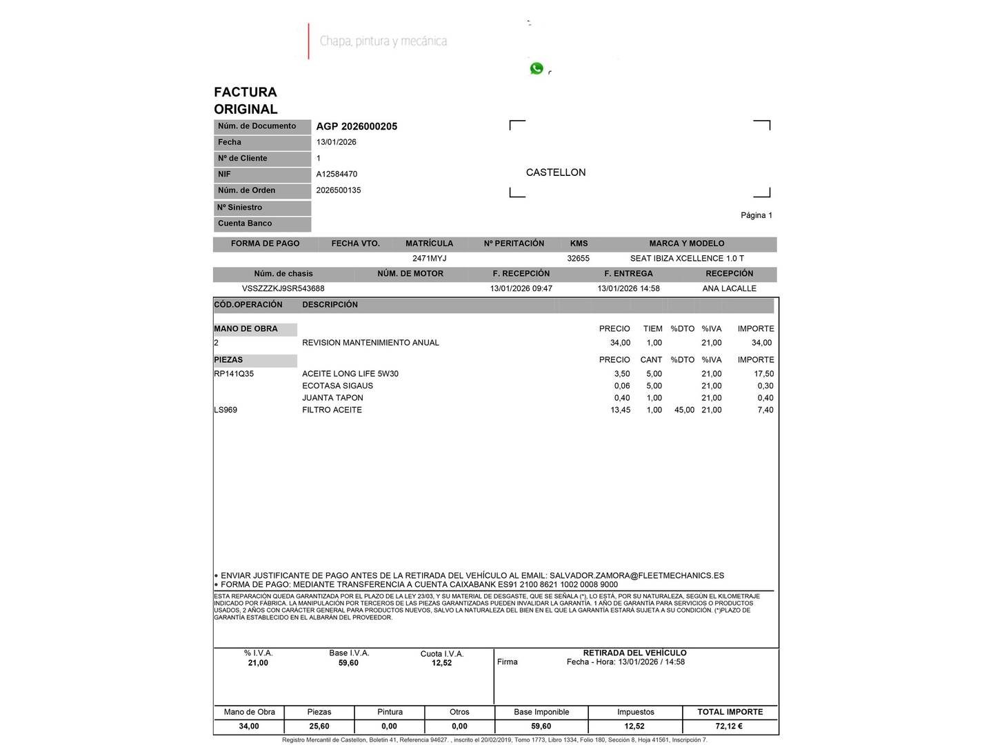 Foto del mantenimiento del Seat Ibiza Seat Ibiza 1.0 TSI S&S Xcellence (115 CV)