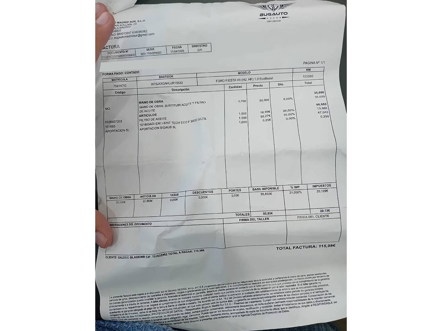 Foto del mantenimiento del Ford Fiesta Ford Fiesta 1.0 EcoBoost S&S ST-Line (100 CV)