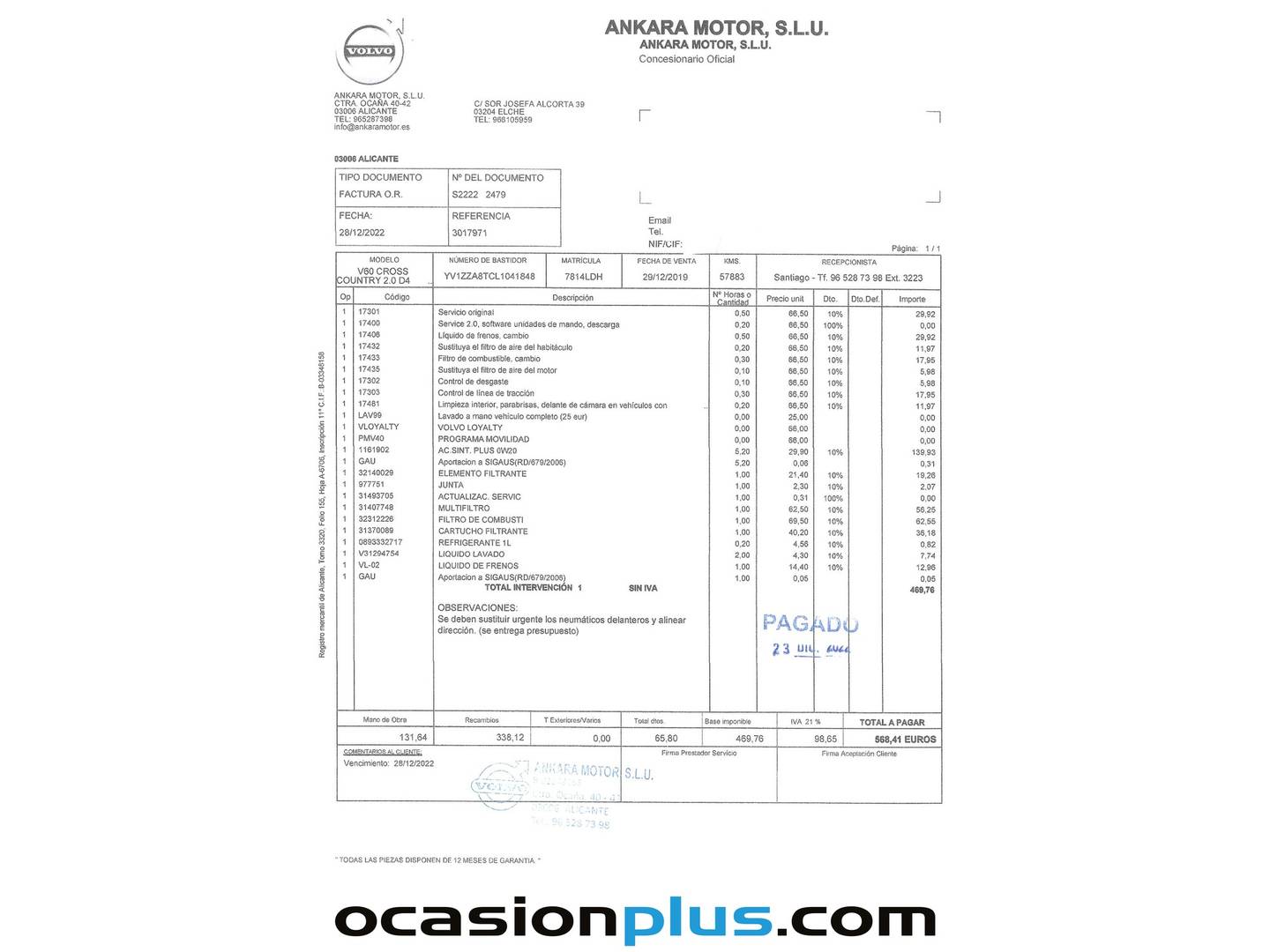 Foto del mantenimiento del Volvo V60 Cross Country Volvo V60 Cross Country D4 Pro Auto (190 CV)