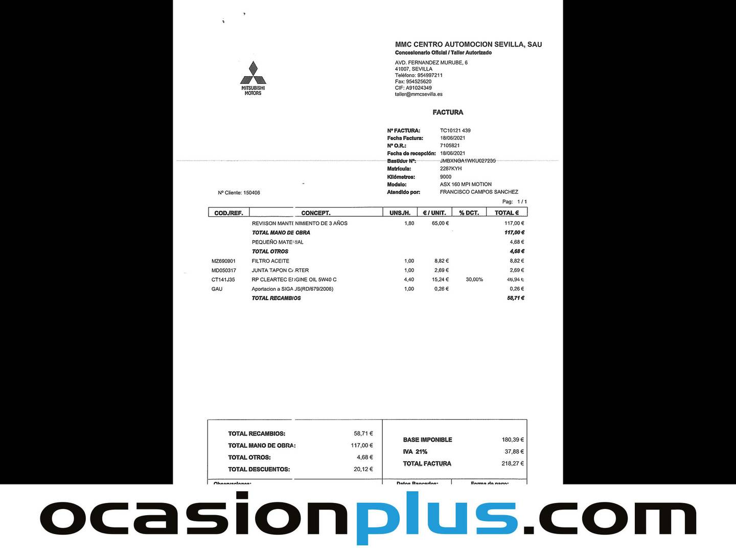 Foto del mantenimiento del Mitsubishi ASX Mitsubishi ASX 160 MPI Motion (117 CV)