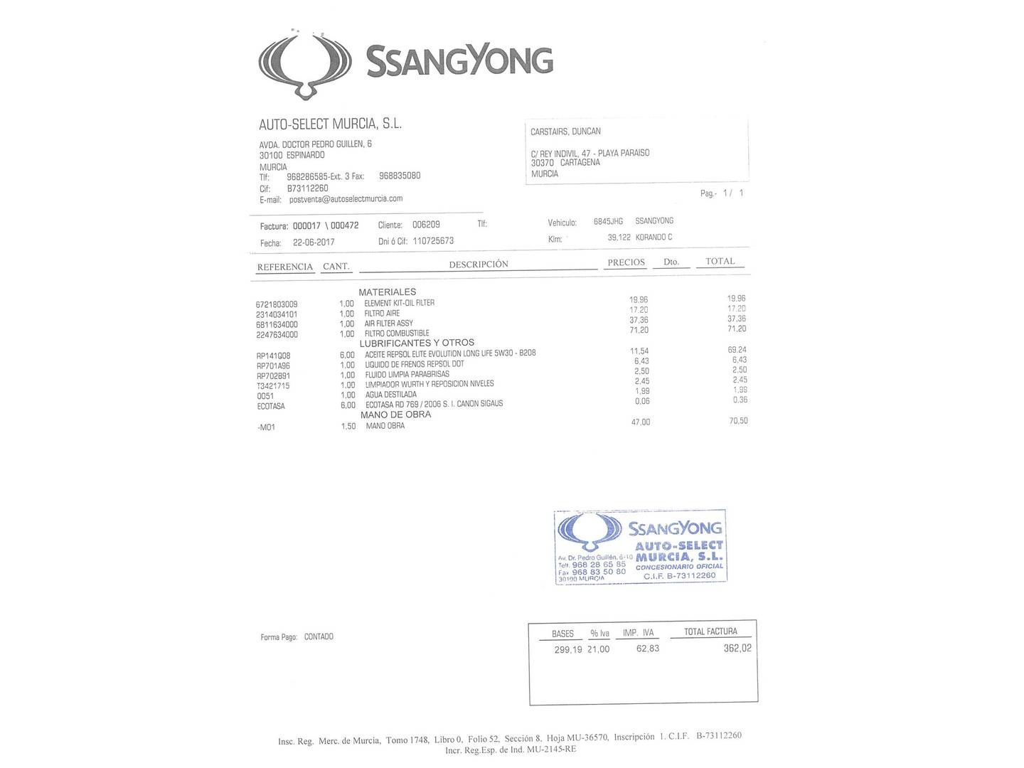 Foto del mantenimiento del SsangYong Korando SsangYong Korando D20T Limited 4x2 (149 CV)