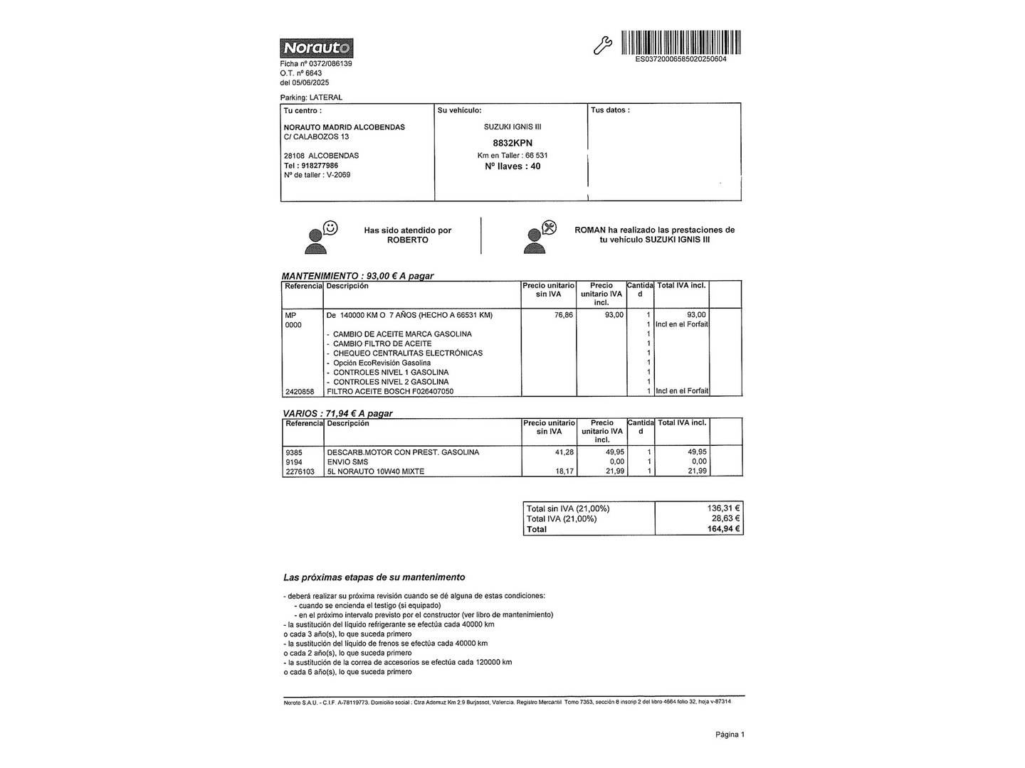 Foto del mantenimiento del Suzuki Ignis Suzuki Ignis 1.2 GLE (90 CV)