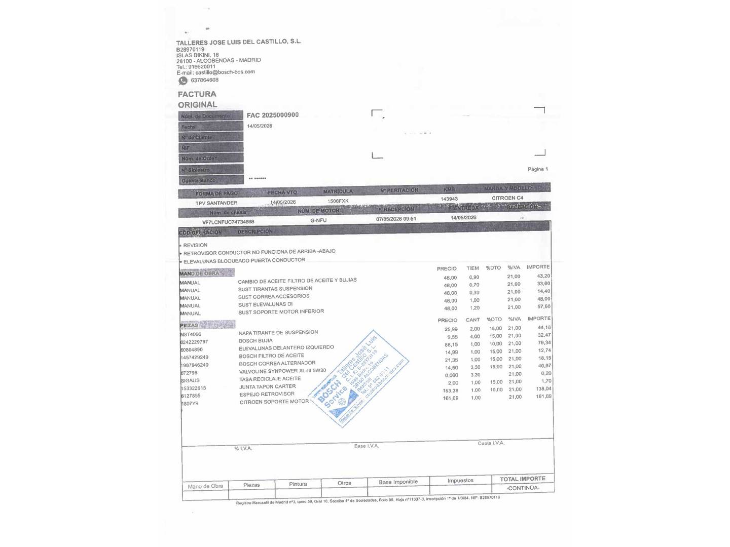 Foto del mantenimiento del Citroën C4 Citroën C4 1.6 Collection (110 CV)