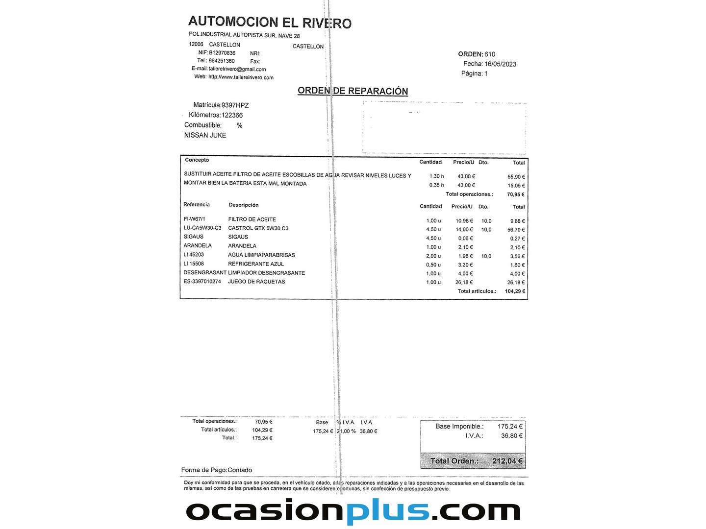 Foto del mantenimiento del Nissan JUKE Nissan Juke 1.6 Acenta 4X2 (117 CV)
