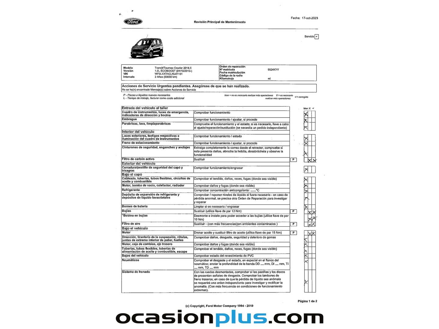 Foto del mantenimiento del Ford Tourneo Courier Ford Tourneo Courier 1.0 EcoBoost Trend (100 CV)