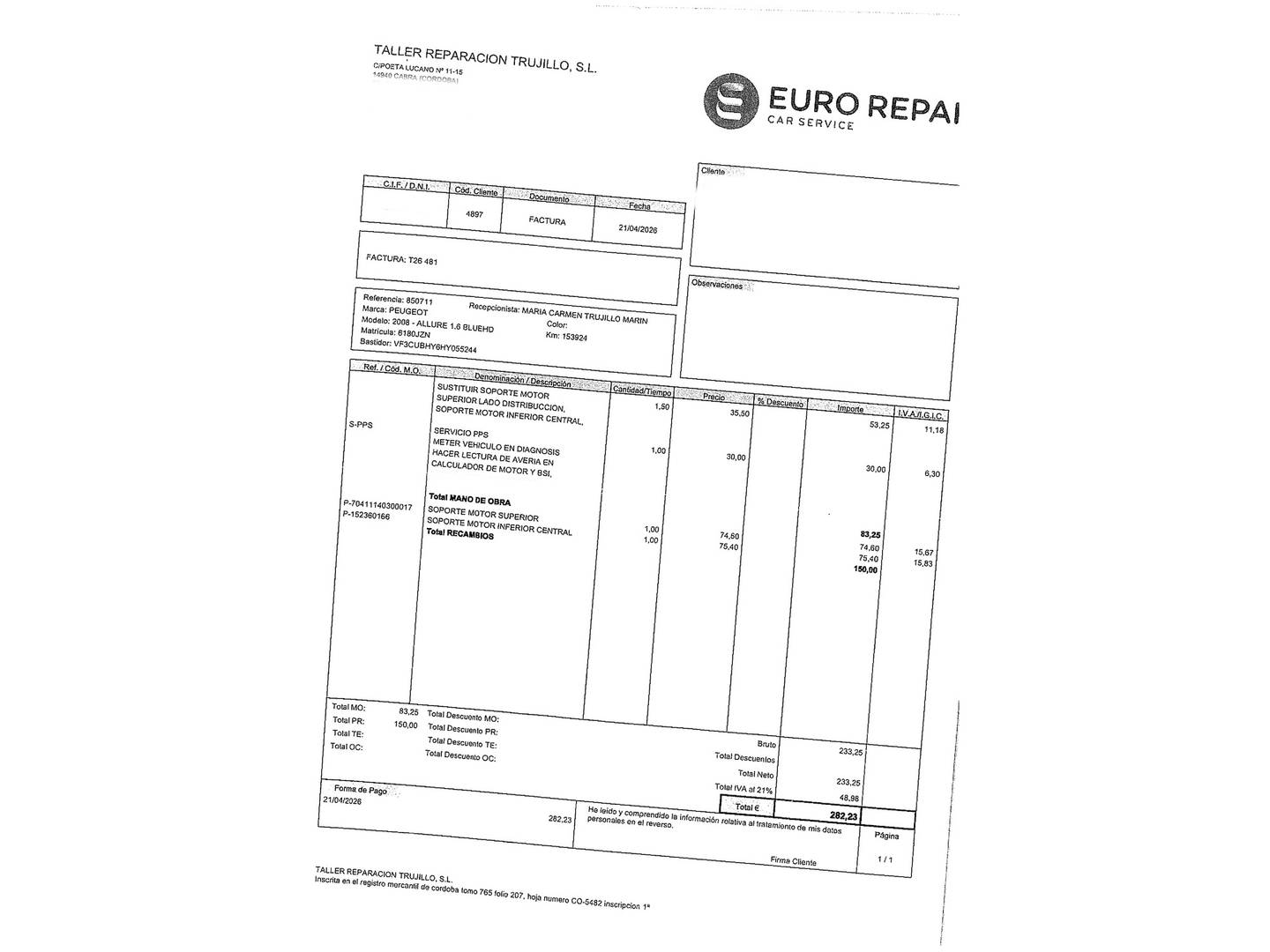 Foto del mantenimiento del Peugeot 2008 Peugeot 2008 BlueHDi 100 Allure (100 CV)