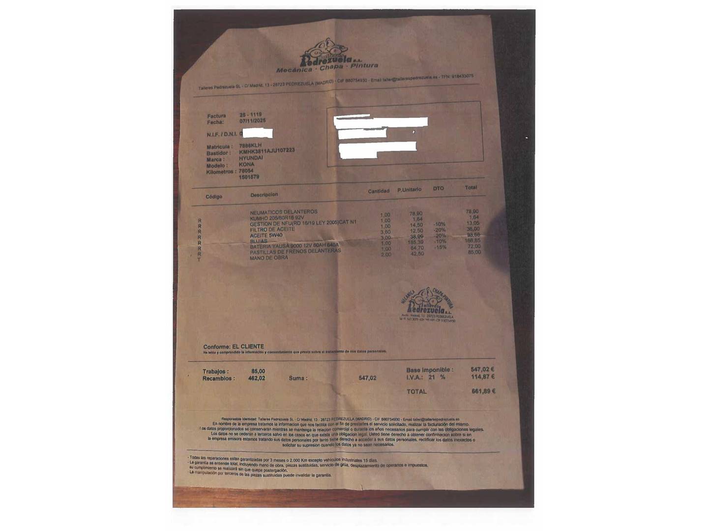 Foto del mantenimiento del Hyundai Kona Hyundai Kona 1.0 TGDi Tecno 4x2 AEB (120 CV)