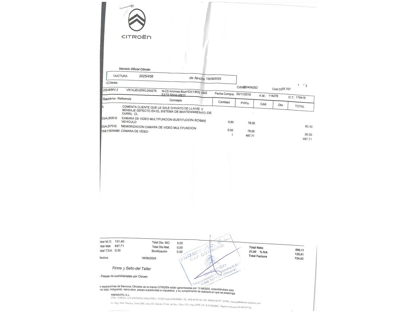 Foto del mantenimiento del Citroën C5 Aircross Citroën C5 Aircross BlueHdi 180 S&S Shine EAT8 (177 CV)
