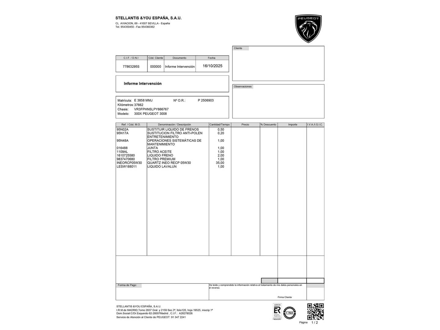 Foto del mantenimiento del Peugeot 308 Peugeot 308 PureTech 130 S&S Allure Pack (130 CV)