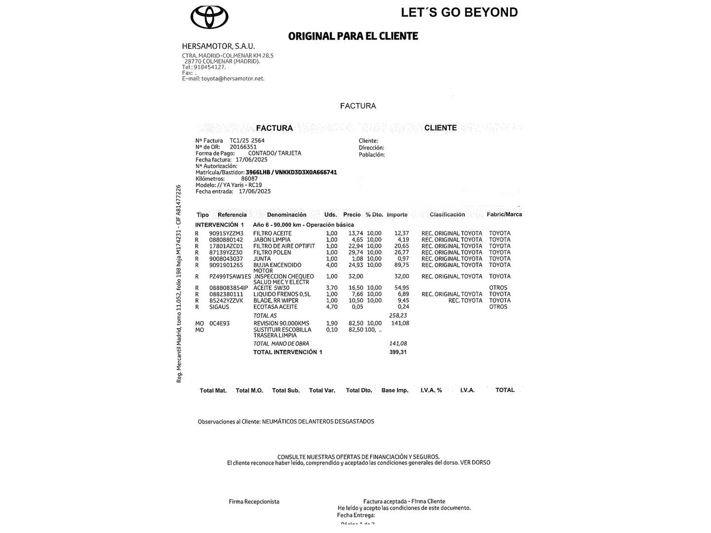 Foto del mantenimiento del Toyota Yaris Toyota Yaris 1.5 100H Active (100 CV)