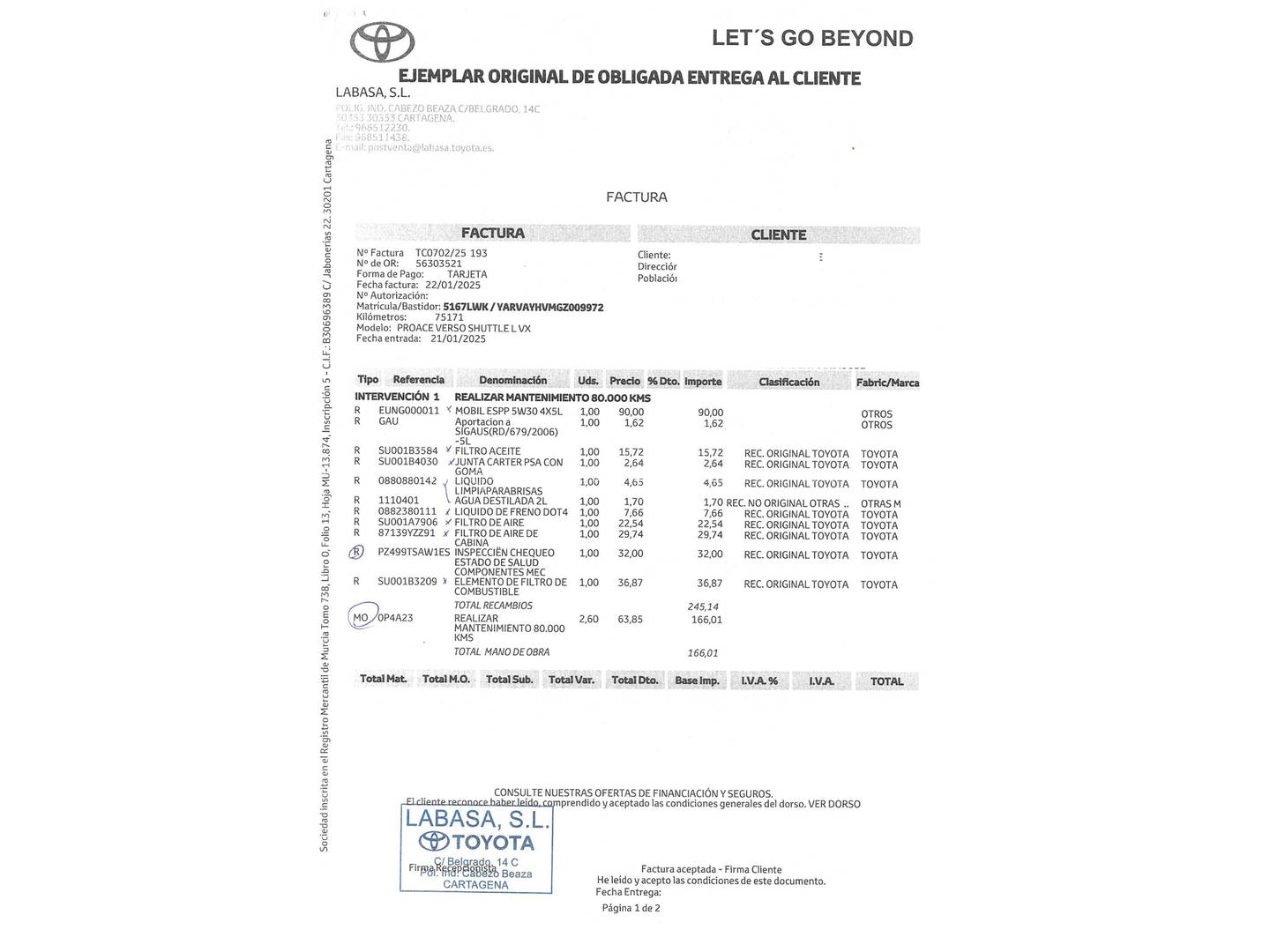 Foto del mantenimiento del Toyota Proace Verso Toyota Proace Verso 1.5D VX Shuttle L1 (120 CV)