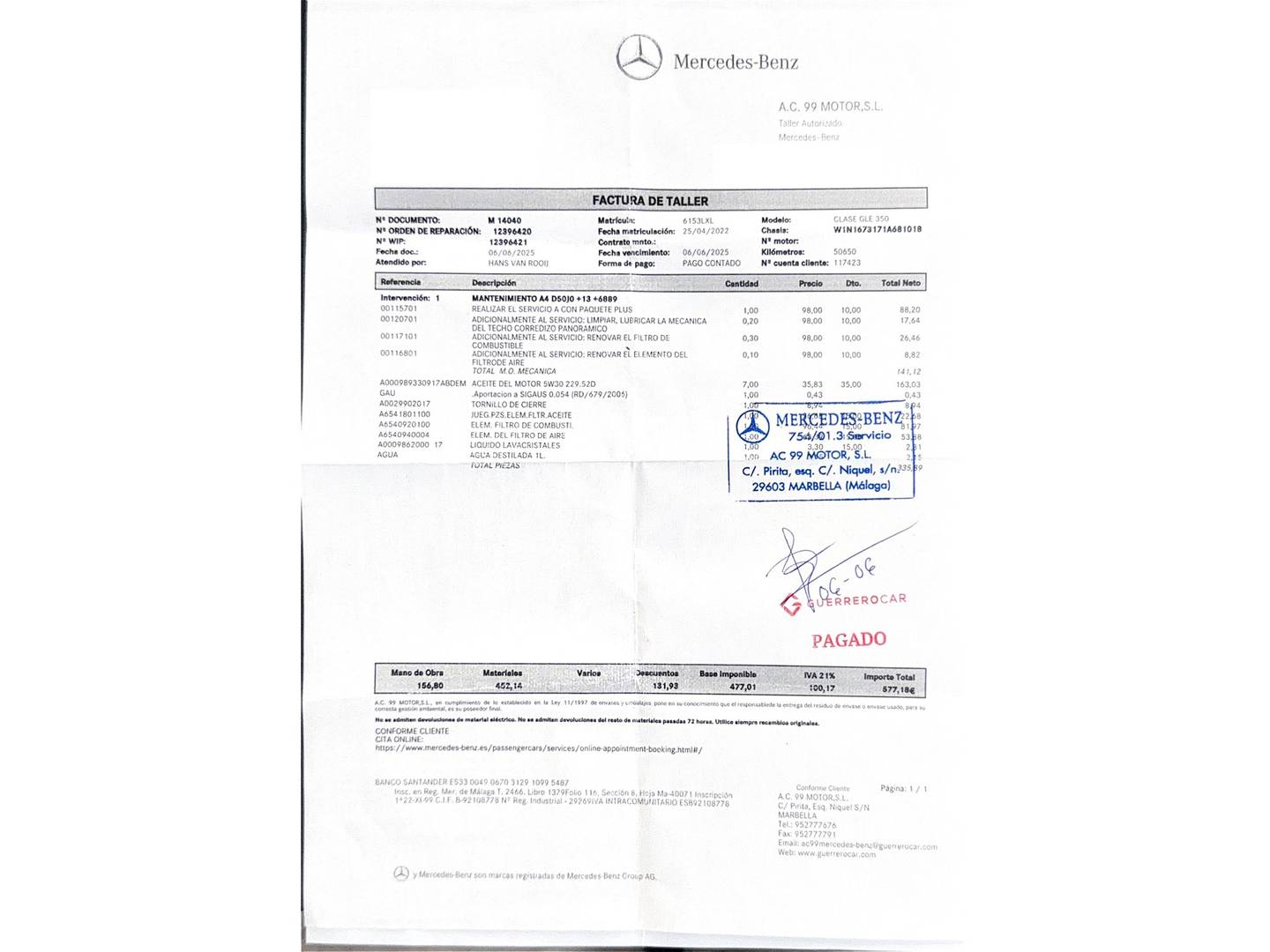 Foto del mantenimiento del Mercedes GLE Coupé Mercedes GLE Coupé 350 de 4Matic (320 CV) Pack AMG