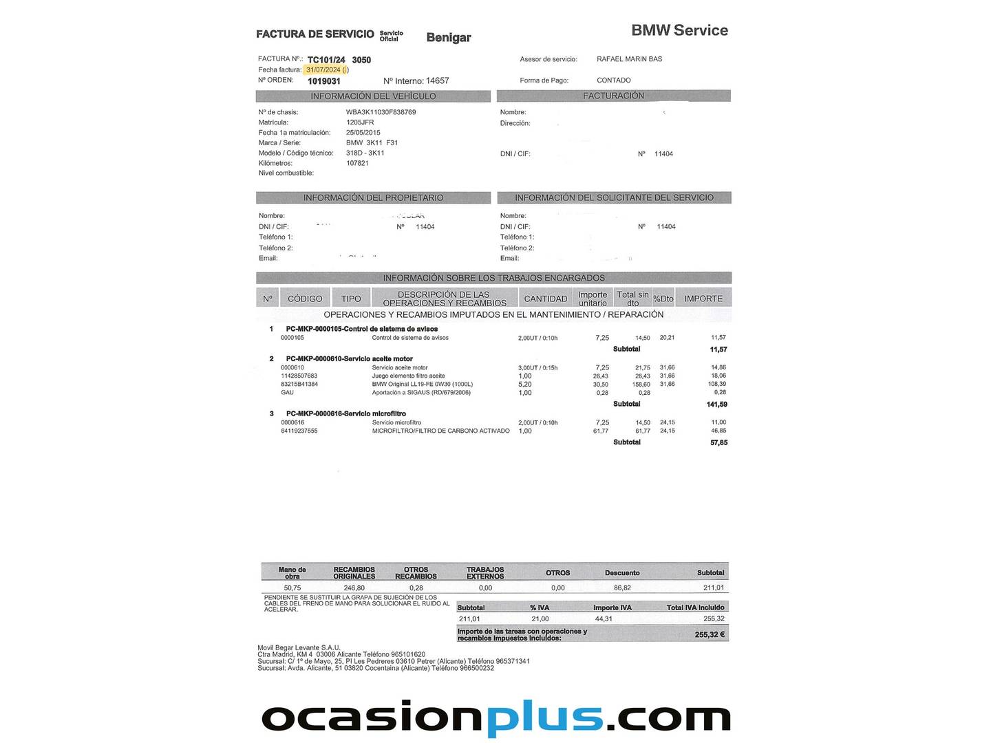 Foto del mantenimiento del BMW Serie 3 BMW Serie 3 318d Touring (143 CV)