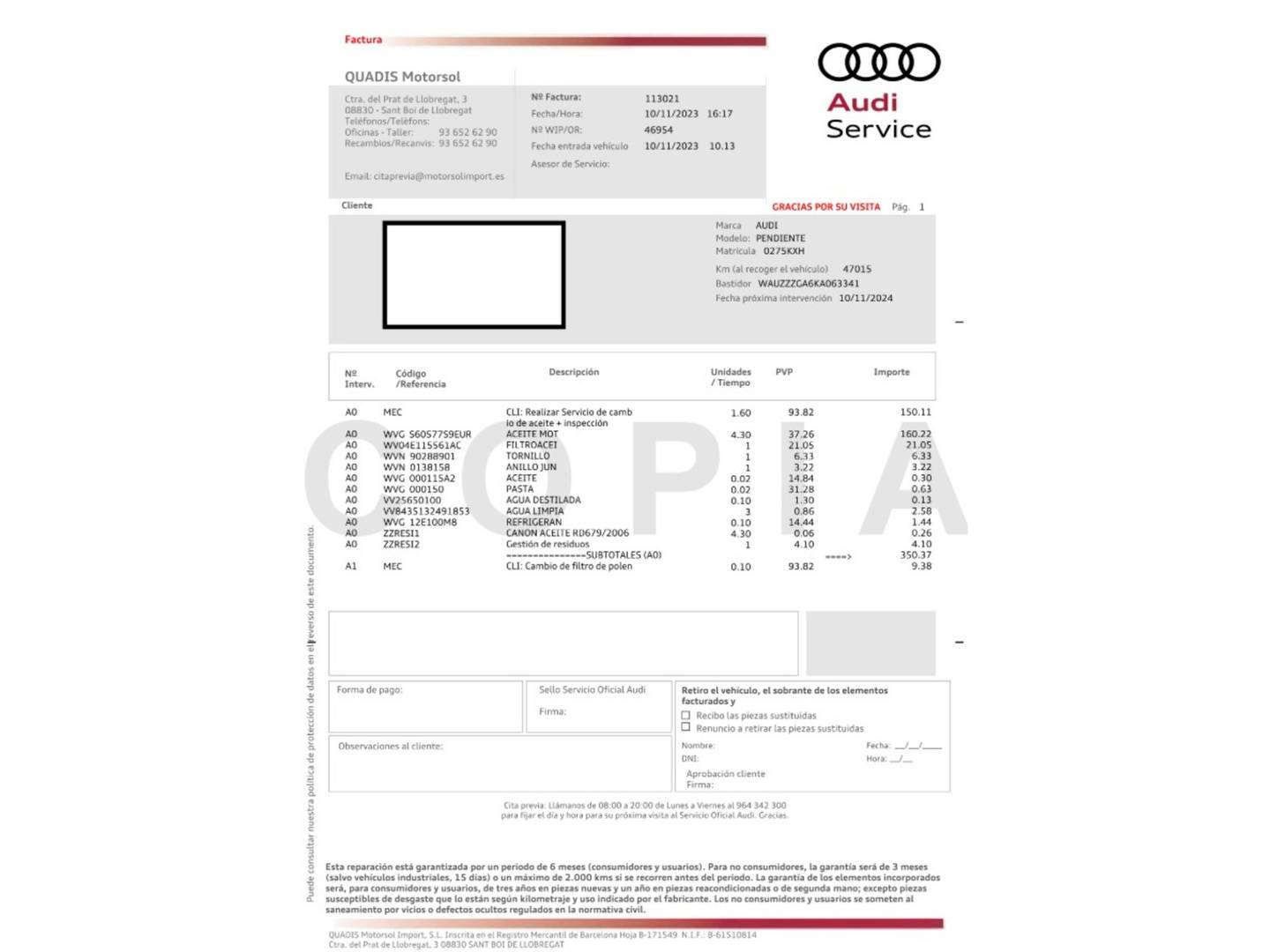 Foto del mantenimiento del Audi Q2 Audi Q2 sport 35 TFSI (150 CV)