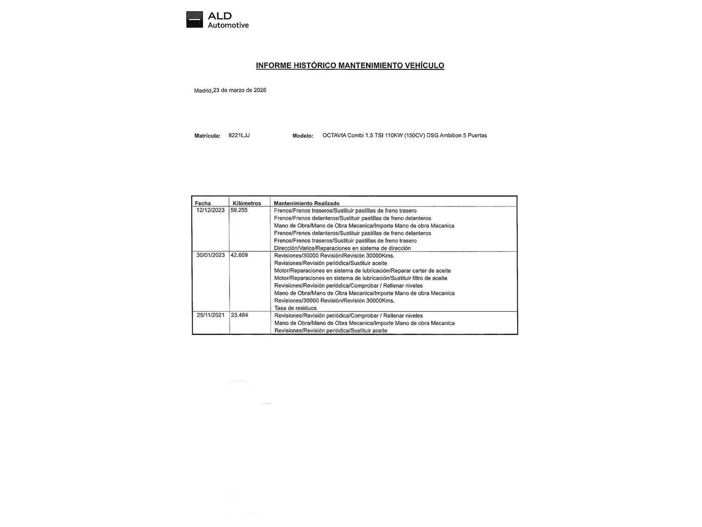 Foto del mantenimiento del Skoda Octavia Skoda Octavia Combi 1.5 TSI Ambition DSG (150 CV)