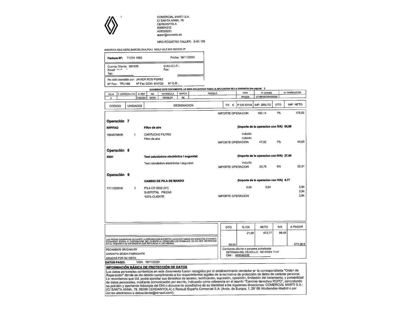 Foto del mantenimiento del Renault Grand Scénic Renault Grand Scenic Black Edition TCe (160 CV) GPF (7 Plazas )