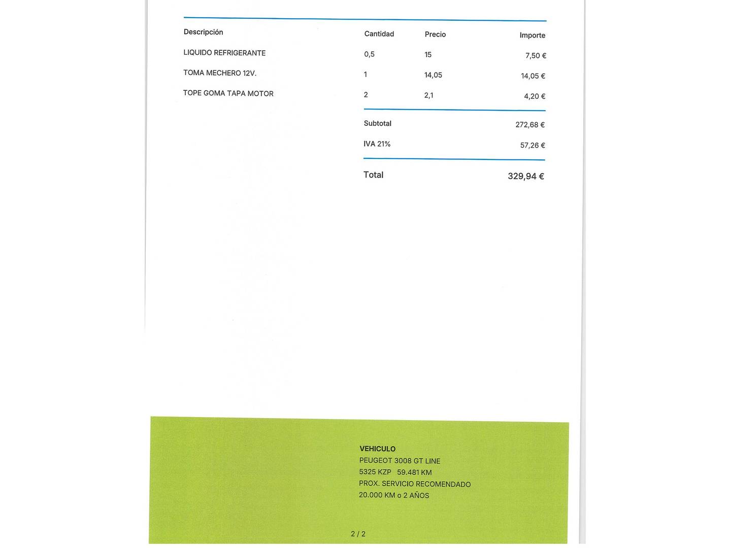 Foto del mantenimiento del Peugeot 3008 Peugeot 3008 PureTech 180 GT Line EAT8 (180 CV)