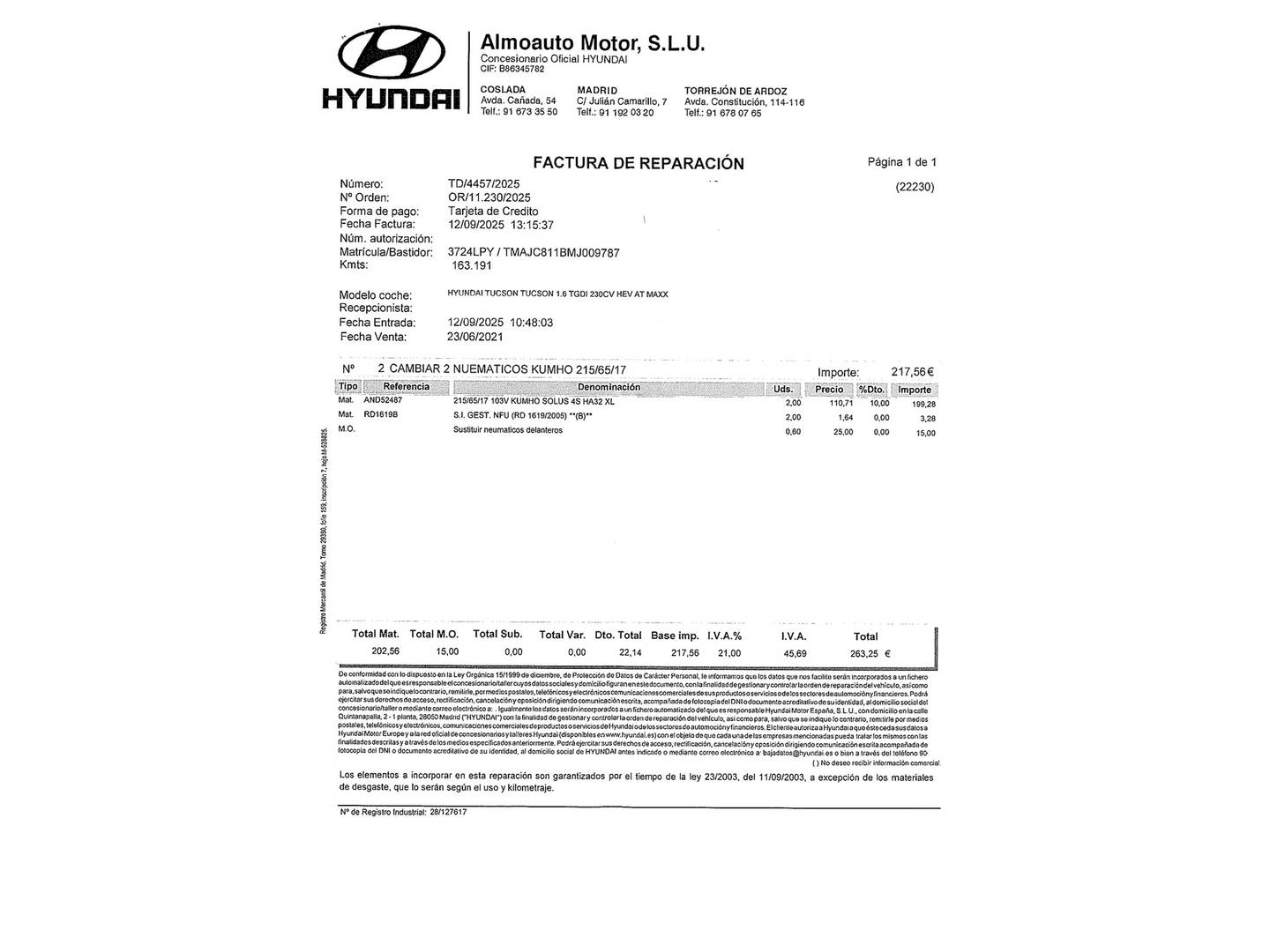 Foto del mantenimiento del Hyundai Tucson Hyundai Tucson 1.6 TGDI HEV Maxx Auto (230 CV)