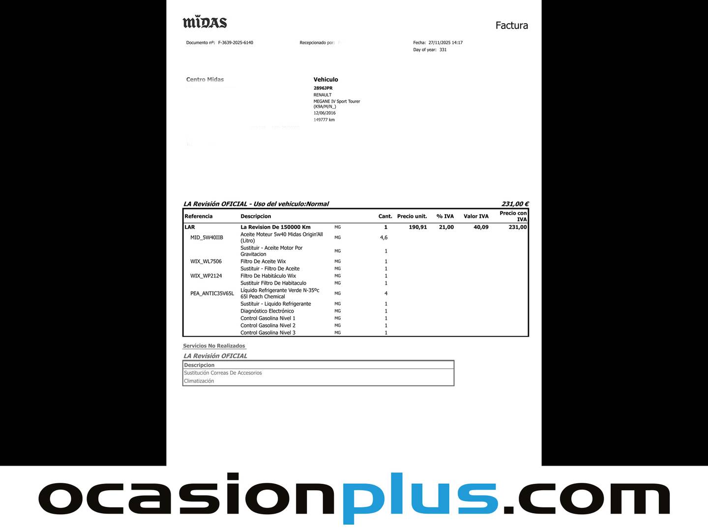 Foto del mantenimiento del Renault Mégane Renault Megane Intens Energy TCe (100 CV)