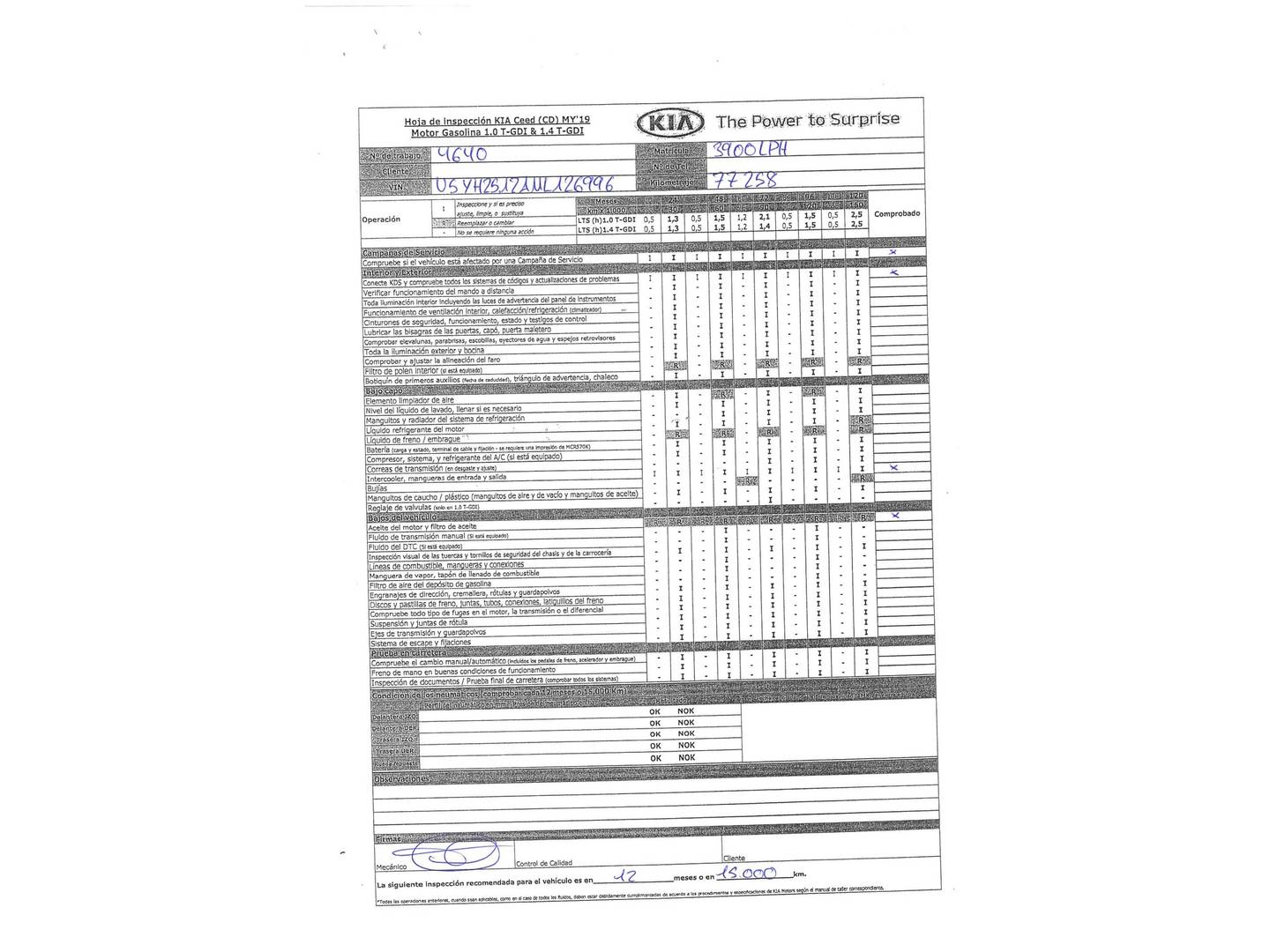 Foto del mantenimiento del KIA Ceed KIA Ceed 1.0 T-GDi Drive (120 CV)