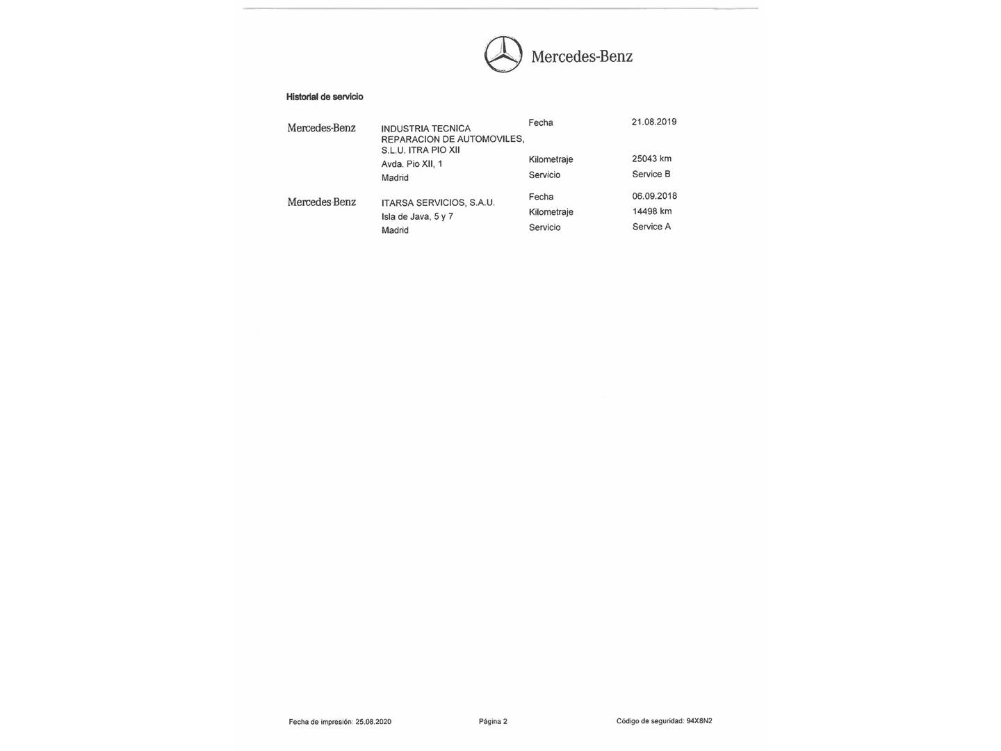 Foto del mantenimiento del Mercedes GLA Mercedes GLA 250 4Matic Urban (211 CV)