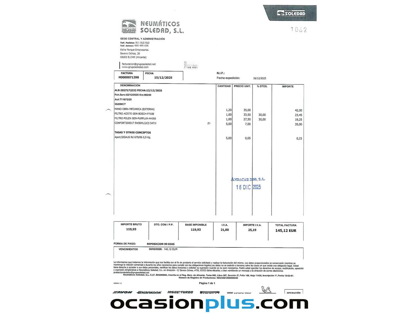 Foto del mantenimiento del Fiat Doblò Cargo Fiat Dobló Cargo 1.6 Multijet SX (90 CV)